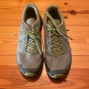On Running Gray and Olive Athletic Shoes